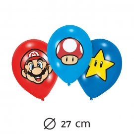 6 Balões de Látex Super Mario 27 cm