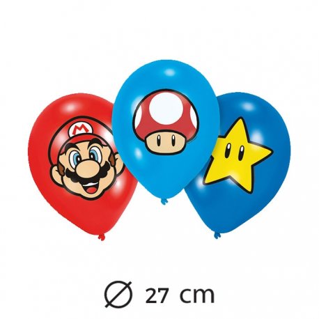 6 Balões de Látex Super Mario 27 cm