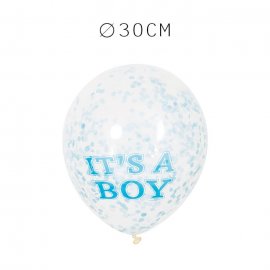 6 Balões de Confete It's a Boy 30 cm