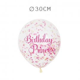 6 Balões de Confete Aniversário Princesa 30 cm