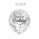 6 Balões de Confete Happy Birthday Elegante 30 cm