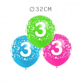 Balões Número 3 Redondos 32 cm
