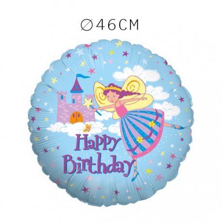Balão Happy Birthday Fada Foil Redondo 46 cm