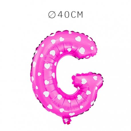 Balão Letra G Foil Rosa com Corações 40 cm