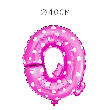 Balão Letra Q Foil Rosa com Corações 40 cm