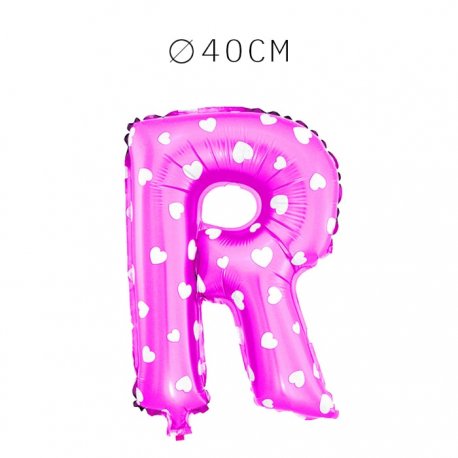 Balão Letra R Foil Rosa com Corações 40 cm