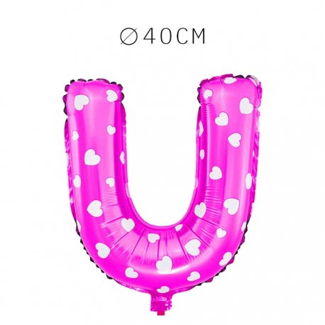 Balão Letra U Foil Rosa com Corações 40 cm