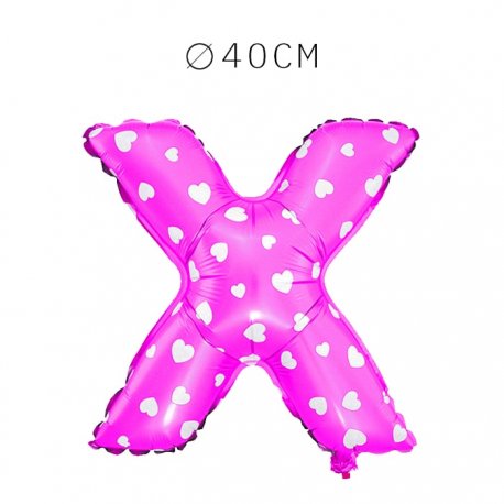 Balão Letra X Foil Rosa com Corações 40 cm