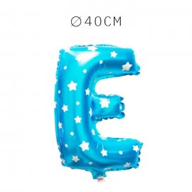 Balão Letra E Foil Azul com Estrelas 40 cm