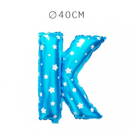 Balão Letra K Foil Azul com Estrelas 40 cm