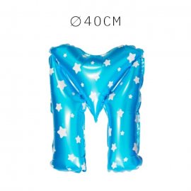 Balão Letra M Foil Azul com Estrelas 40 cm