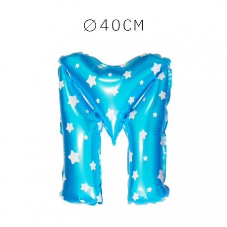 Balão Letra M Foil Azul com Estrelas 40 cm