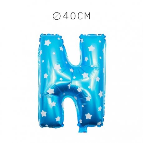 Balão Letra N Foil Azul com Estrelas 40 cm