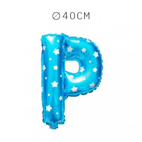 Balão Letra P Foil Azul com Estrelas 40 cm