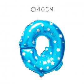 Balão Letra Q Foil Azul com Estrelas 40 cm