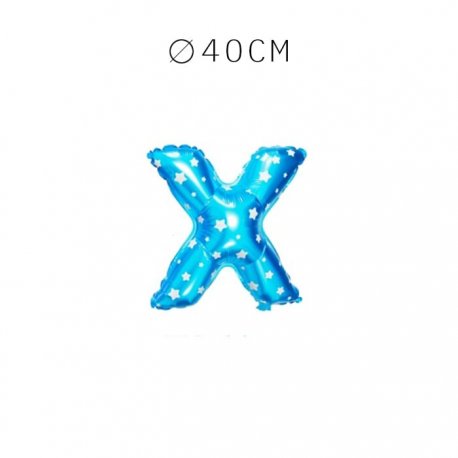 Balão Letra X Foil Azul com Estrelas 40 cm