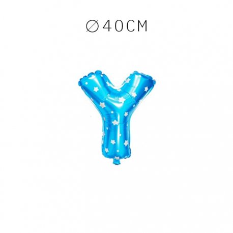 Balão Letra Y Foil Azul com Estrelas 40 cm