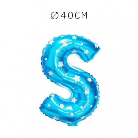 Balão Letra S Foil Azul com Estrelas 40 cm