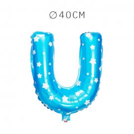 Balão Letra U Foil Azul com Estrelas 40 cm