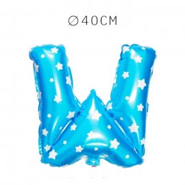 Balão Letra W Foil Azul com Estrelas 40 cm