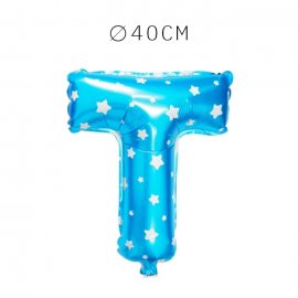 Balão Letra T Foil Azul com Estrelas 40 cm