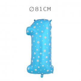 Balão Número 1 Foil Azul com Estrelas 81 cm