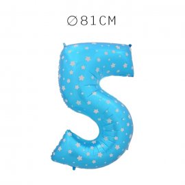 Balão Número 5 Foil Azul com Estrelas 81 cm
