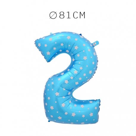 Balão Número 2 Foil Azul com Estrelas 81 cm