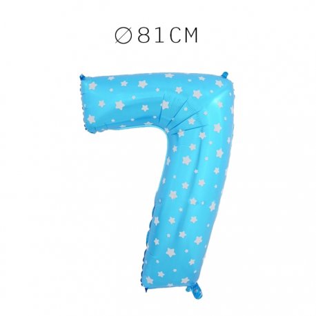 Balão Número 7 Foil Azul com Estrelas 81 cm