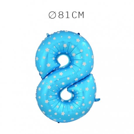Balão Número 8 Foil Azul com Estrelas 81 cm